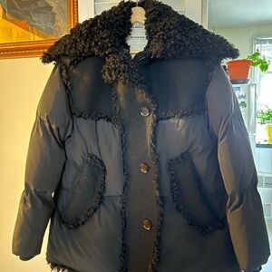 Zara Black Puffer Jacket with Shearling Trim